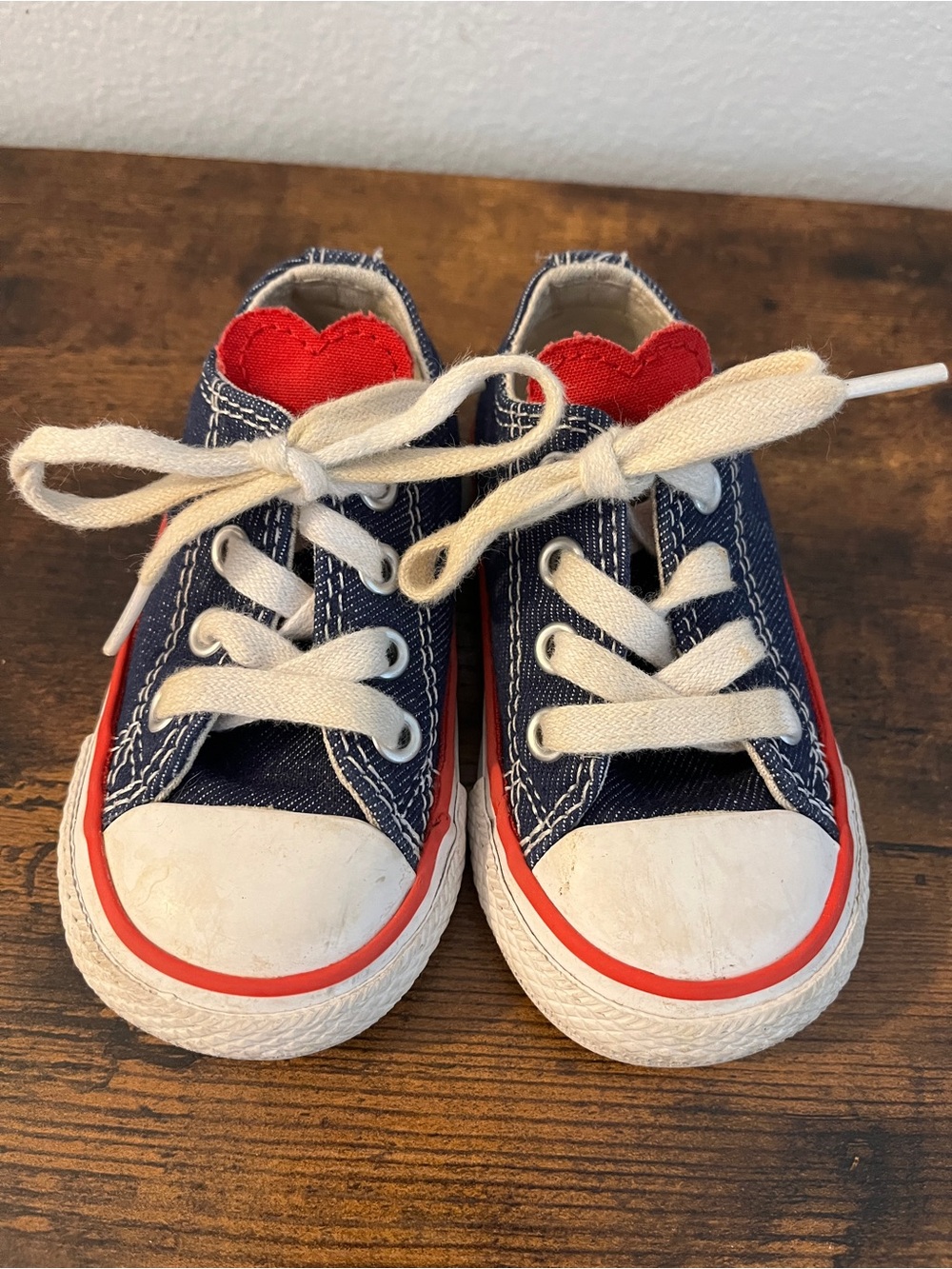 Kids Navy Converse Heart Accent Sneakers - Red Detail